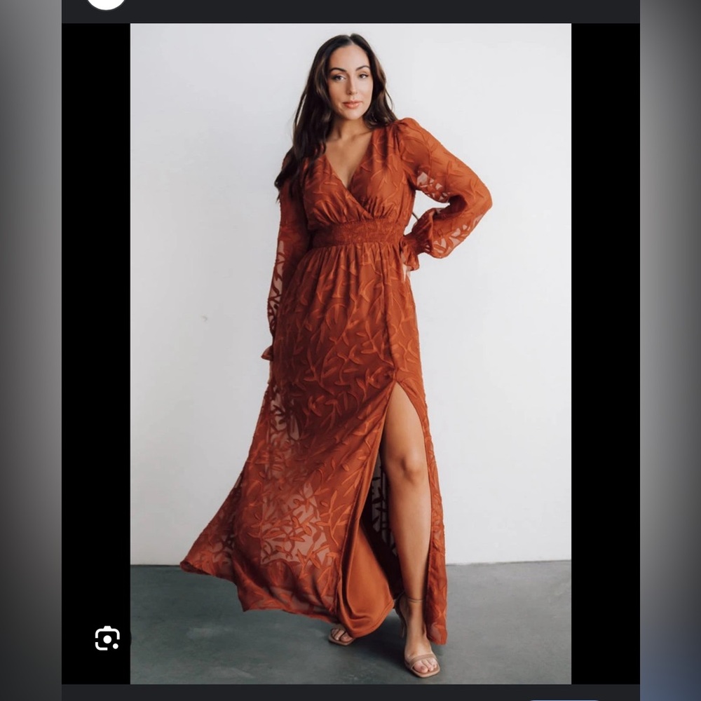 Baltic Born Rust Orange Asymmetrical Slit Maxi Gown
